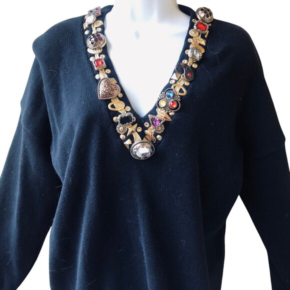 Jaxie's New York Vintage 80’s Embellished Black Sweater Womens Medium - Picture 8 of 14
